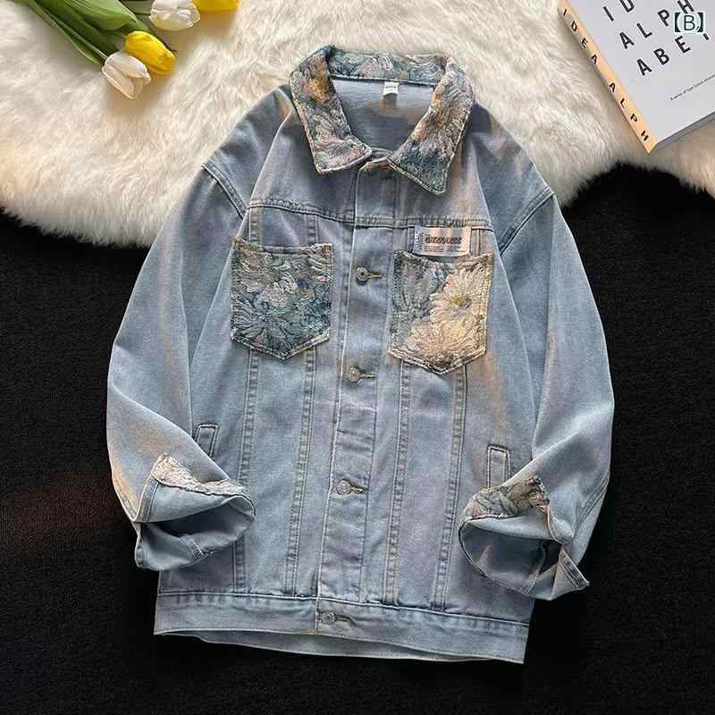 ジャケット メンズ 男性用 デニム ダメージ ウォッシュ加工 切り替え 刺繍 長袖 春...