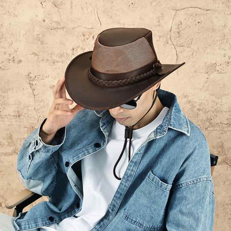 帽子 メンズ 革 レザー カウボーイハット テンガロンハット 遮光 紫外線対策 UVカット 通気性 アウトド..