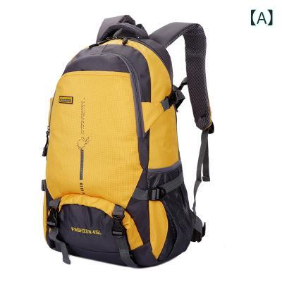 リュックサック 男女兼用 大容量45L 防水 登山 旅行 バックパック アウトドア オックスフォード生地 イエロー グリーン ブルー パープル ブラック ローズレッド・素材: オックスフォード・性別: 男女兼用・カラー: 黄色, 緑, 青, 紫, 黒, ローズレッド・容量: 45L・製品カテゴリ: ハイキング用バックパック