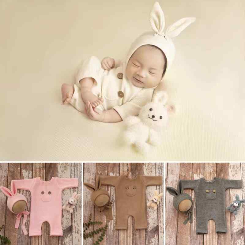 ベビー服 新生児 ニット ロンパース 帽子 うさぎ ぬいぐるみ 3点セット 柔らかい ポリエステル