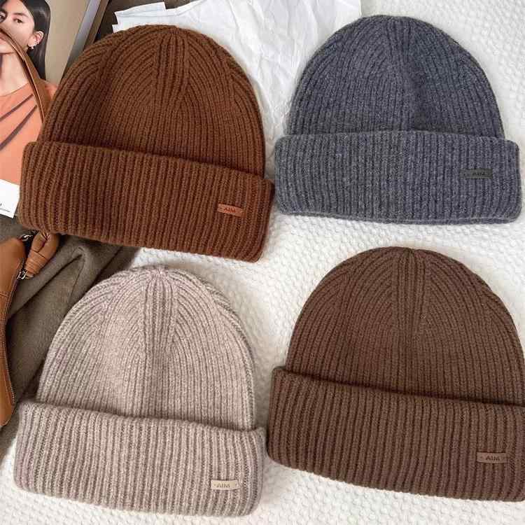 ニット帽 レディース メンズ ウール 羊毛 美ラード ブラウン あったか 保温 防風 粗 вязаный 帽子 秋冬 日韓風 スタイル(x2)