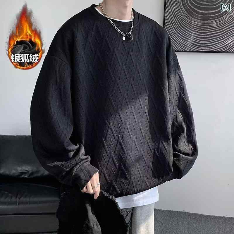 スウェット 男性用 バロック調 ヘビーウェイト 裏起毛 トップス 秋冬 無地 プルオーバー トレーナー ルーズフィット ポリエステル