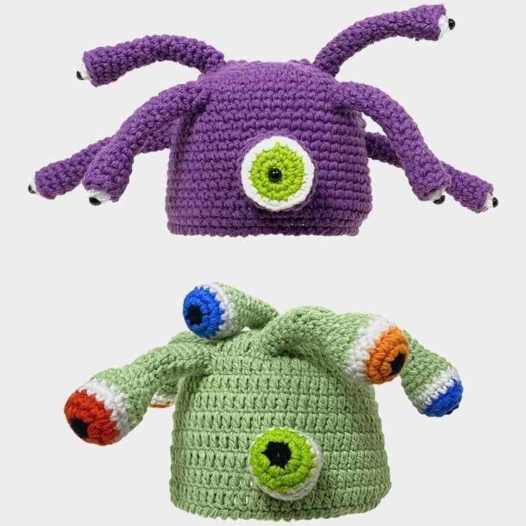 ニット帽 レディース メンズ 秋冬 手編み タコモチーフ ビーニー 帽子 グリーン パープル かわいい 個..