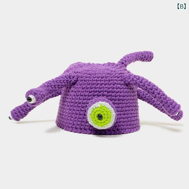 ニット帽 レディース メンズ 秋冬 手編み タコモチーフ ビーニー 帽子 グリーン パープル かわいい 個性的 コスプレ(x2)