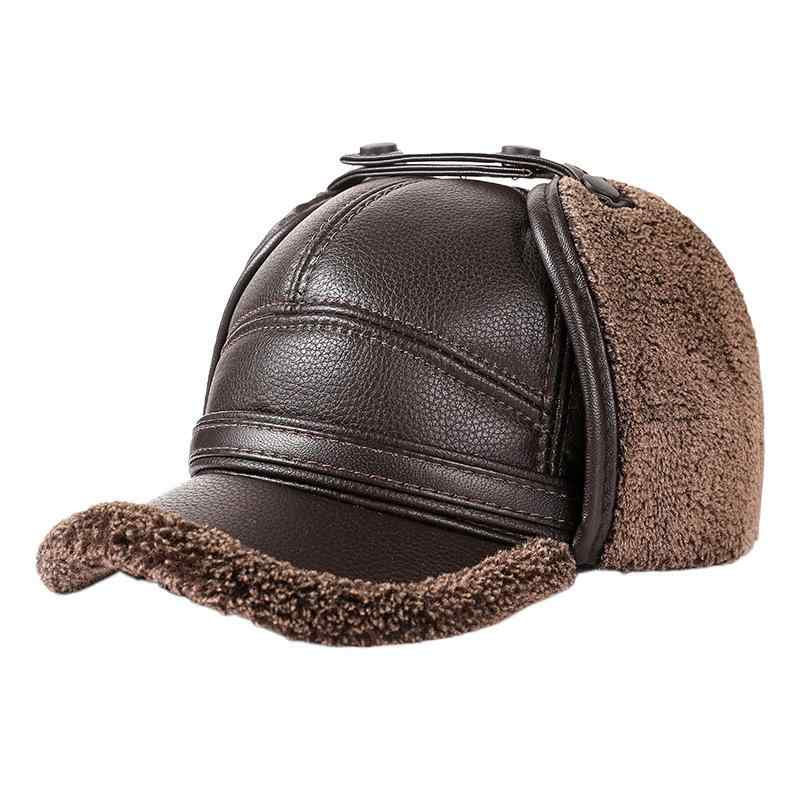 キャップ 男性用 高齢者 PUレザー 秋冬 防寒 保温 耳当て付き おじいちゃん お父さん プレゼント ブラック ブラウン 58cm 60cm(x2)