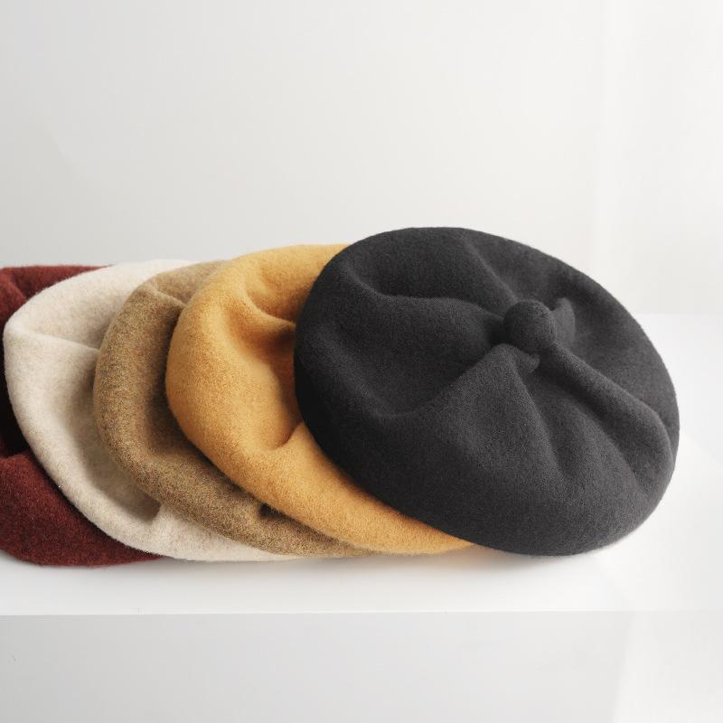 ベレー帽 男性用 ウール混 暖か 防寒 無地 ブラック 栗色 ライトグレー ハニーイエロー ウォームグレー..