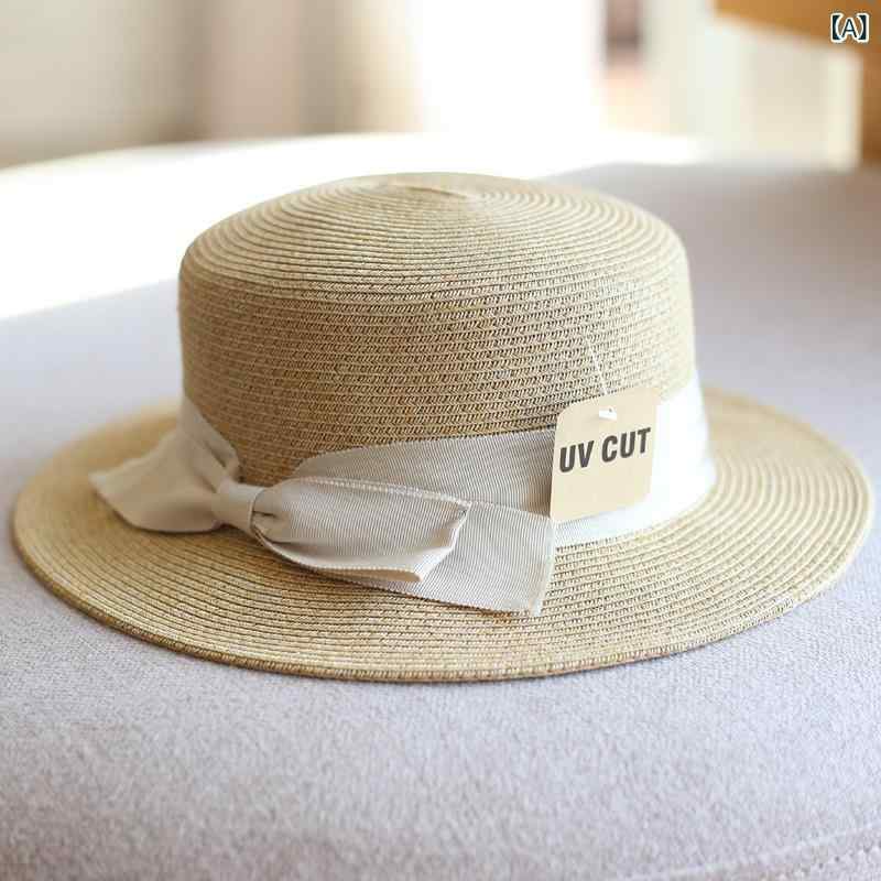 麦わら帽子 レディース 短つば 混色 草編み 蝶結び 日焼け防止 紫外線対策 ビーチハット カジュアル 旅行 ベージュ ブラック(x2)