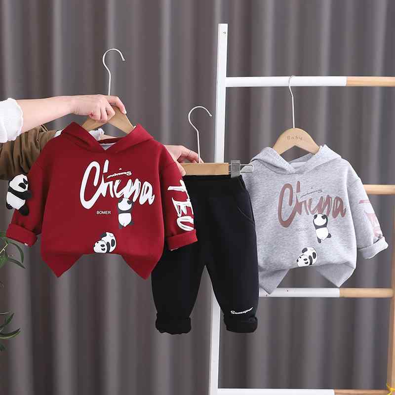 キッズ スウェット セットアップ 春秋用 ボーイズ 子供服 上下セット 長袖 パーカー ショートパンツ カートゥーン パンダ柄 綿 80cm 90cm 100cm 110cm 120cm レッド グレー