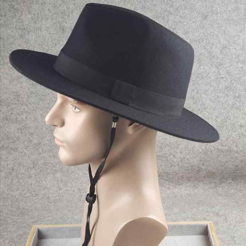 帽子 メンズ 男性用 紳士帽 ジャズ帽 毛織 秋冬 ブラック 大判サイズ(4)