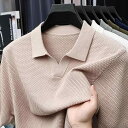 ポロシャツ 男性用 半袖 コットン ニット Tシャツ 無地 カジュアル トップス カットソー 春夏 軍緑 紺色 カーキ 白 黒 花グレー