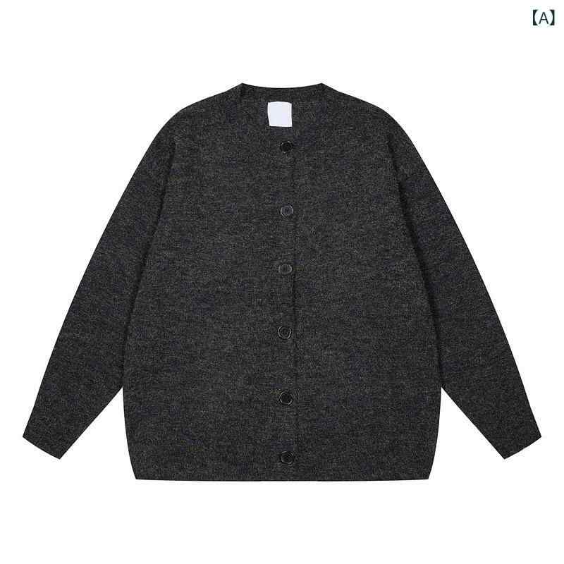 カーディガン メンズ Vネック ニット 秋冬 ストリート レトロ 幾何学模様 プルオーバー ポリエステル ブラック グレー