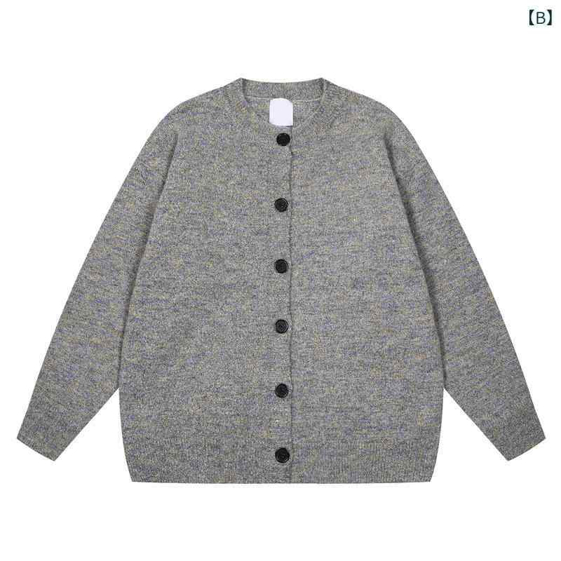 カーディガン メンズ Vネック ニット 秋冬 ストリート レトロ 幾何学模様 プルオーバー ポリエステル ブラック グレー