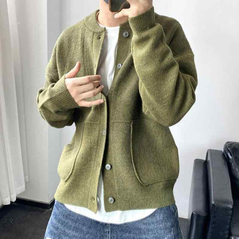 Rakuten - ニット カーディガン メンズ 秋冬 長袖 ゆったりサイズ 男性用 トップス ポリエステル アクリル 混紡 普段使い リラックス ウェア 黒 ブラック 緑 グリーン ベージュ