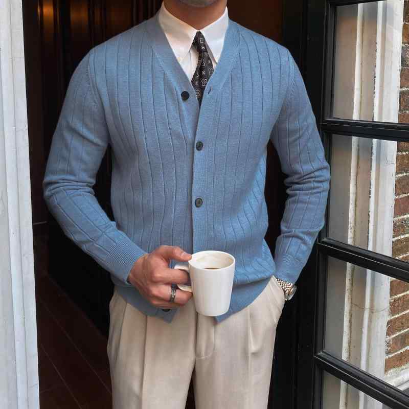 ニットカーディガン メンズ Vネック 無地 長袖 春秋 カジュアル ビジネス セーター トップス オフホワイト系