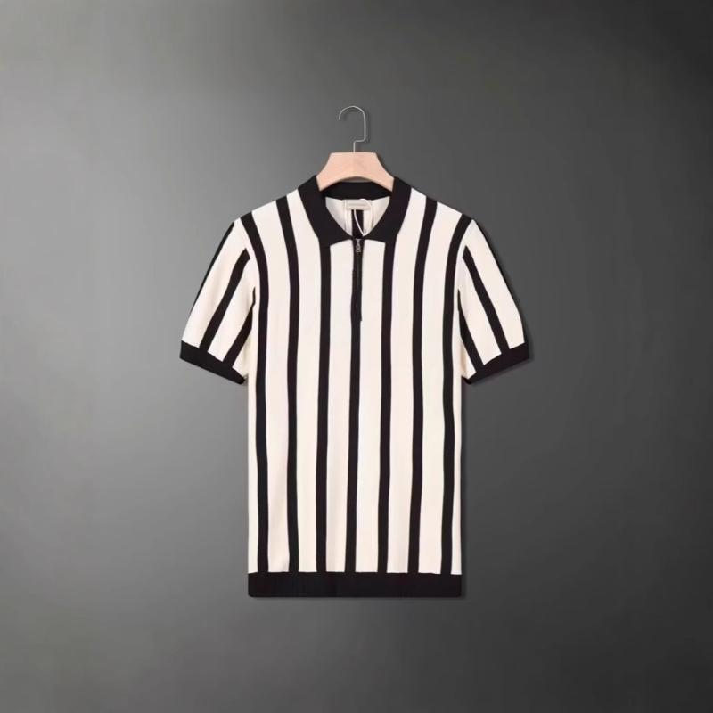ポロシャツ メンズ 半袖 Tシャツ ボーダー柄 ニット カジュアル スタイル トップス 伸縮性 普段使い 部屋着 春夏