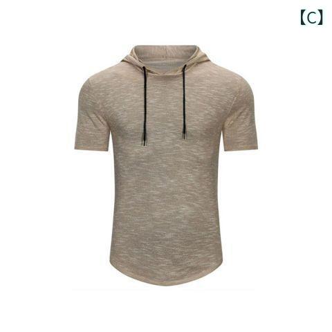 ニット メンズ ニットトップス 半袖 迷彩柄 フード付き 薄手 スポーツ 普段使い ダークグレー グレー ベージュ カーキ ネイビー