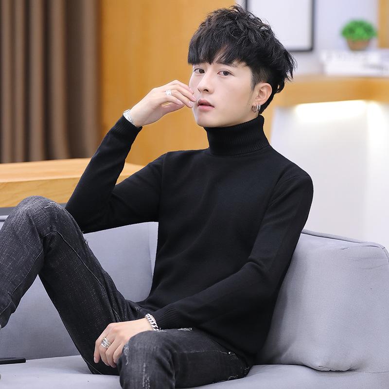 ニット メンズ 男性用 長袖 ハイネック 秋冬 無地 プルオーバー セーター ティーン スリム 混紡 リブ裾 ベージュ ホワイト グレー ネイビー ブラック ワインレッド