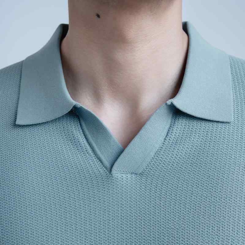 ポロシャツ メンズ 半袖 16針 天竺編み Tシャツ 接触冷感 絹混紡 夏ニット トップス リブ 襟付き 薄手 無地 ゆったり カジュアル 黒 白