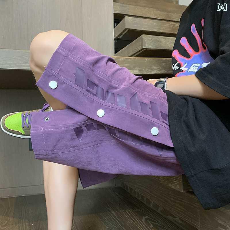 ハーフパンツ メンズ 男性用 スポーツ ウェア パープル 紫色 グレー グレー ブラック 黒 ゆったり ルーズ フィット イージーパンツ 伸縮性 ストレッチ 普段使い 2