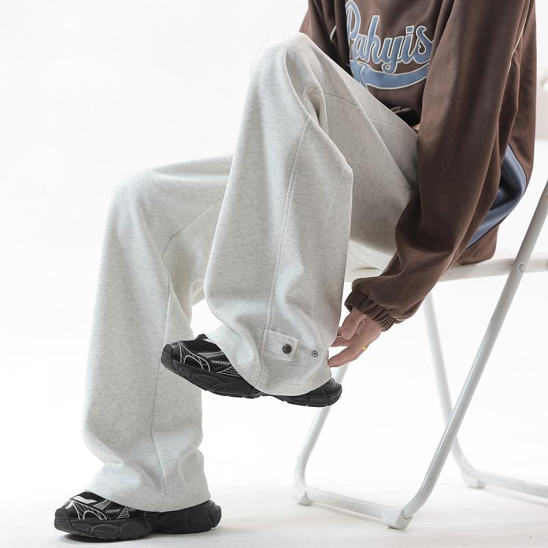 カジュアルパンツ 男性用 ルーズフィット ストレート ワイドレッグ ロングパンツ 華棉 スポーツ スウェットパンツ 春秋 白花灰 グレー ブラック コットン混紡 普段使い