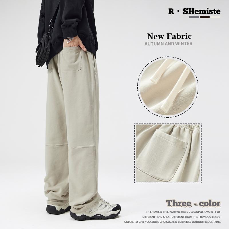 メンズ ズボン | ワイドレッグ カジュアルパンツ 男性用 コットンブレンド 無地 ストレート ゆったり スポーツMIX リラックス 秋