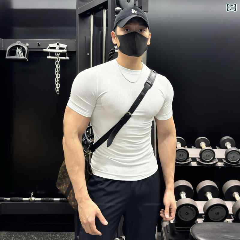 半袖 Tシャツ メンズ 夏 ラウンドネック スポーツ ランニング フィットネス タイト...