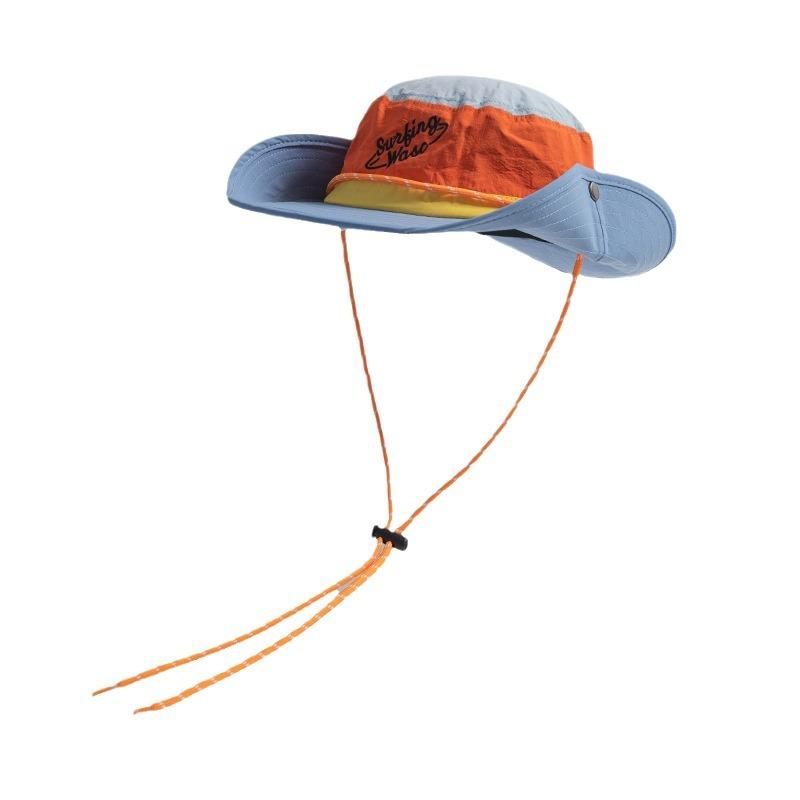 帽子 レディース メンズ レトロ アメリカン 配色 フィッシャーマンハット 春夏 速乾 遮光 大つば 親子 キャンプ 登山 墨緑 黄色 オレンジ ブルー コーヒー グリーン ライトブルー ポリエステル(x2)