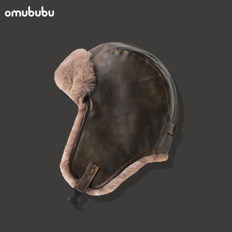 雷锋帽 メンズ 秋冬 大頭囲 裏起毛 レザー 防寒 防風 イヤーマフ キャップ スキー アウトドア 黒 ブラ..