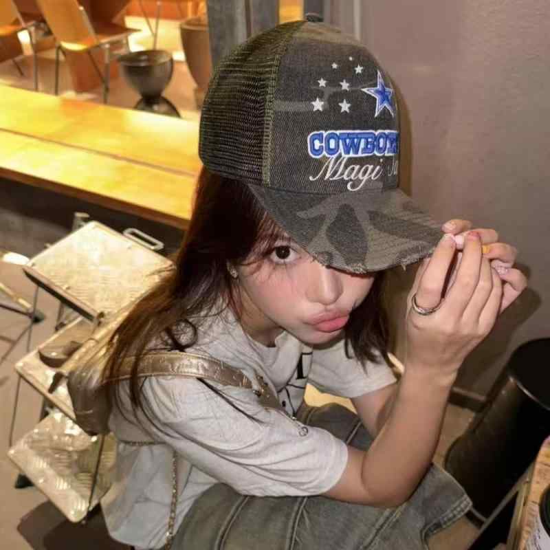 キャップ レディース メンズ アメリカン ダメージ加工 刺繡 ヴィンテージ 迷彩柄 野球帽 メッシュ 通気..