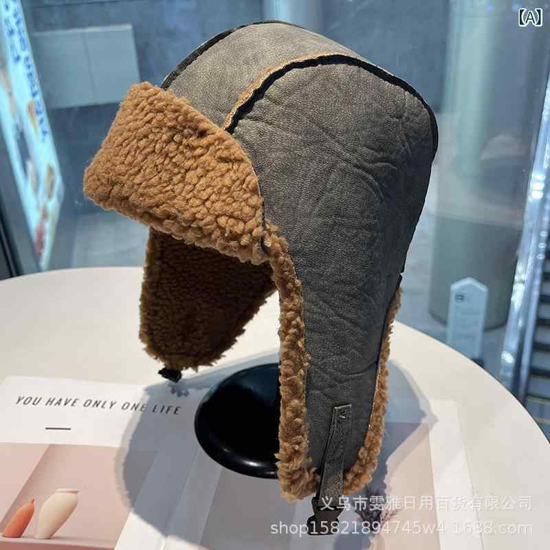 楽天LINEAR shop帽子 メンズ 防寒 イヤーマフ付き PUレザー パイロットキャップ 秋冬 釣り 登山 スキー バイク アウトドア あったか 裏ボア 防風 56-58cm グレー 茶色（x2）