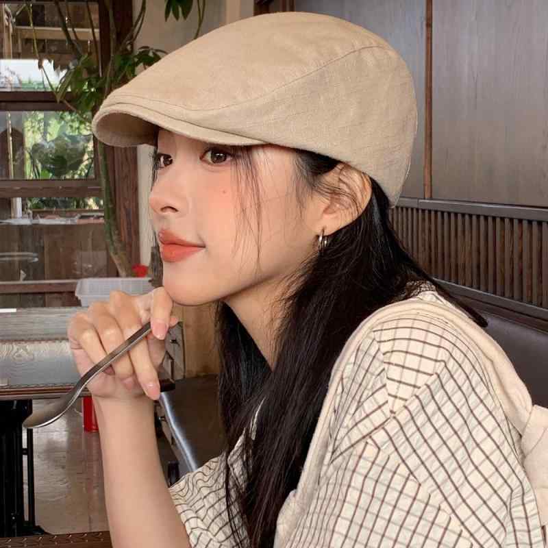 帽子 レディース 春夏 日よけ 紫外線対策 コットン リネン キャスケット ハンチング帽 小顔効果 カーキ..