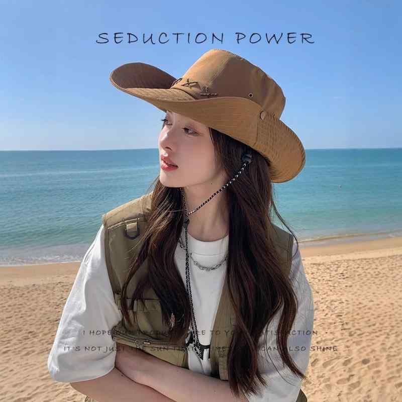 帽子 レディース 登山用ハット UVカット 遮蔽 日焼け防止 速乾 テンガロンハット 春夏秋冬 カーキ ダー..