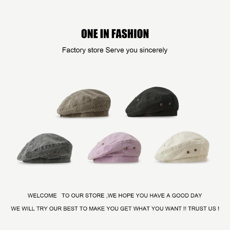 ベレー帽 レディース メンズ 水洗いコットン 秋冬 帽子 おしゃれ 日よけ 紫外線対策 ブラック アイボリ..