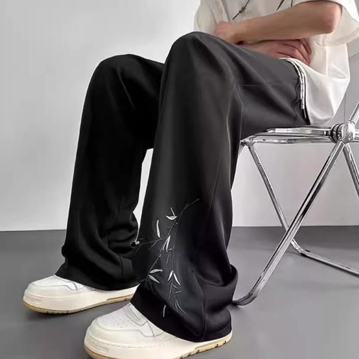 Rakuten - パンツ 男性用 大きいサイズ 接触冷感 ロングパンツ 和風 竹柄 リラックスパンツ
