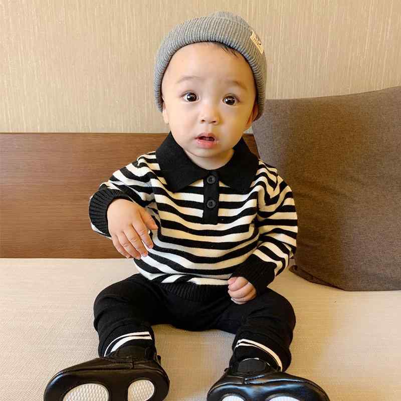 ニット 子供服 男の子 ストライプ柄 トップス 長袖 ポロネック セーター 秋冬 幼児 ベビー 73 80 90 100 110 120 130cm 綿95%