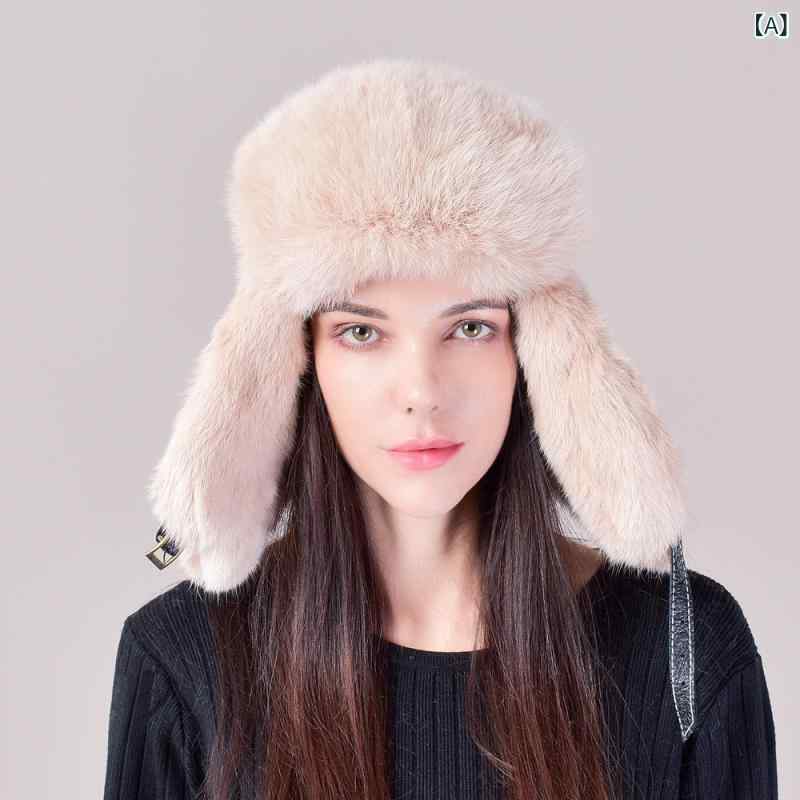 キャップ 男女兼用 兔毛 シープスキン レザー 防寒帽子 耳当て付き あったか シニア 秋冬 韓国 かわいい