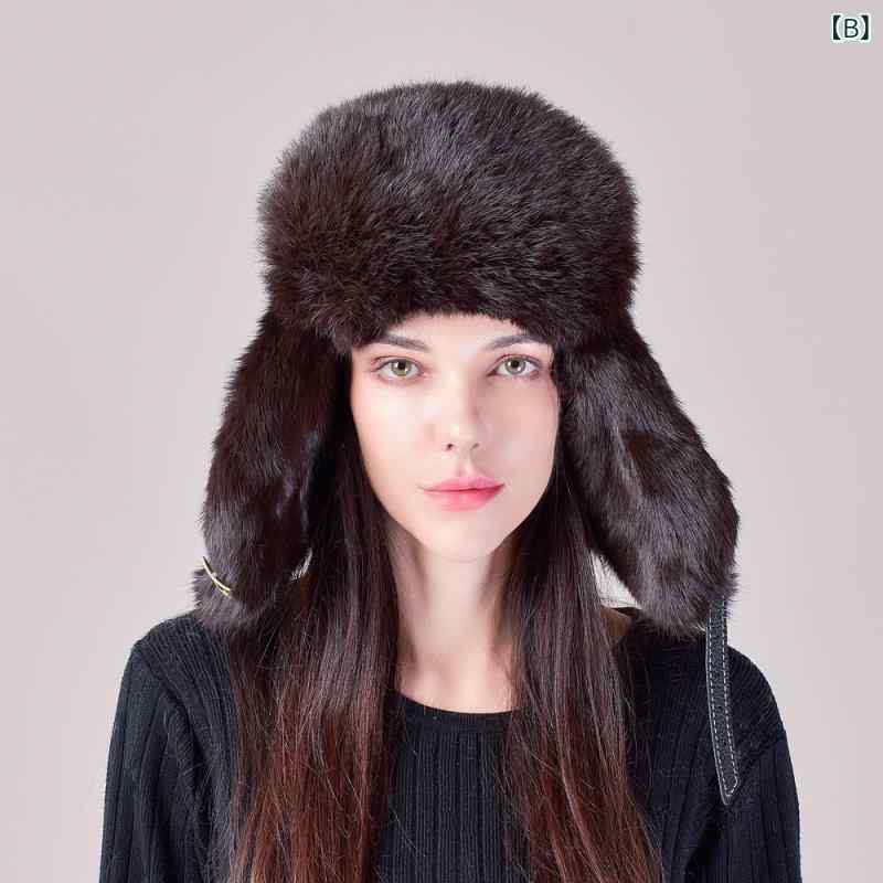 キャップ 男女兼用 兔毛 シープスキン レザー 防寒帽子 耳当て付き あったか シニア 秋冬 韓国 かわいい