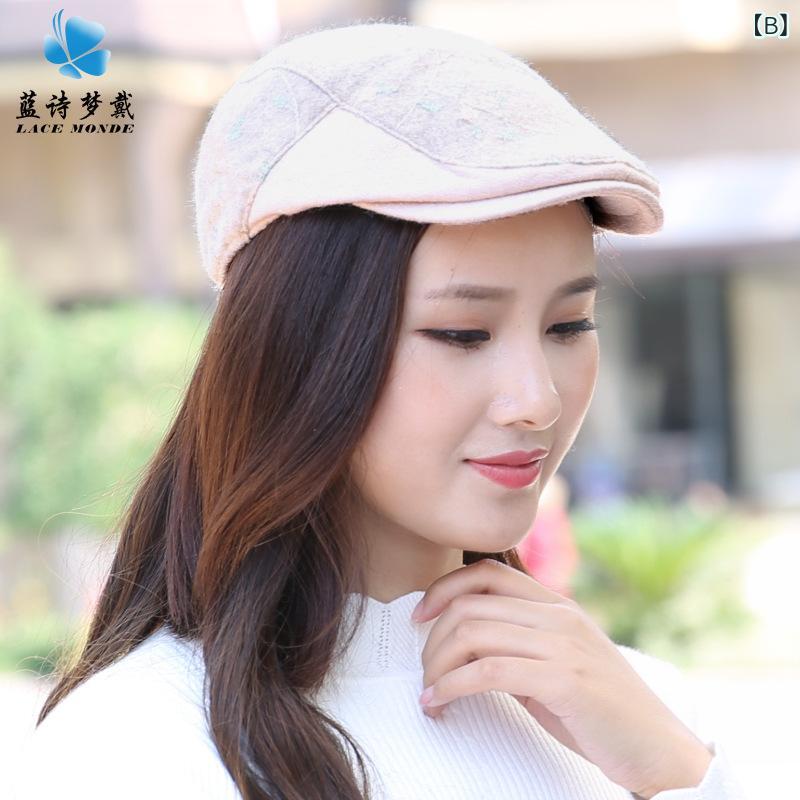 ベレー帽 レディース メンズ ウール混紡 秋冬 防寒 あったか 刺繡 画家帽 キャップ キャスケット 英国風 紺 グレー