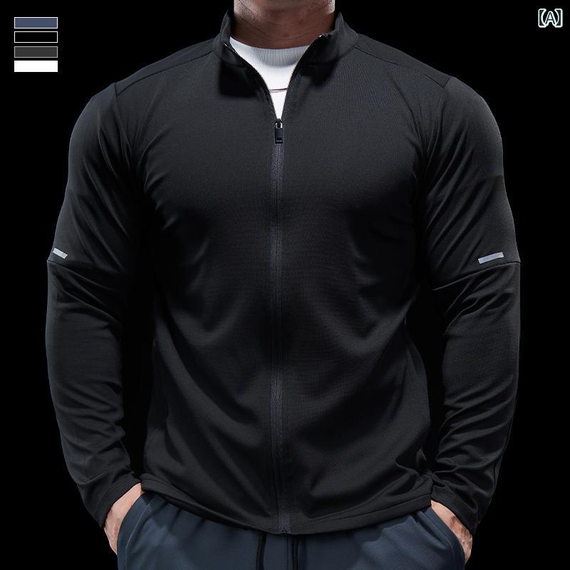 威圧的な 筋肉 質の 男性の スポーツフィットネス カジュアル 服 ジャケット 長袖 タイトフィット 通気..