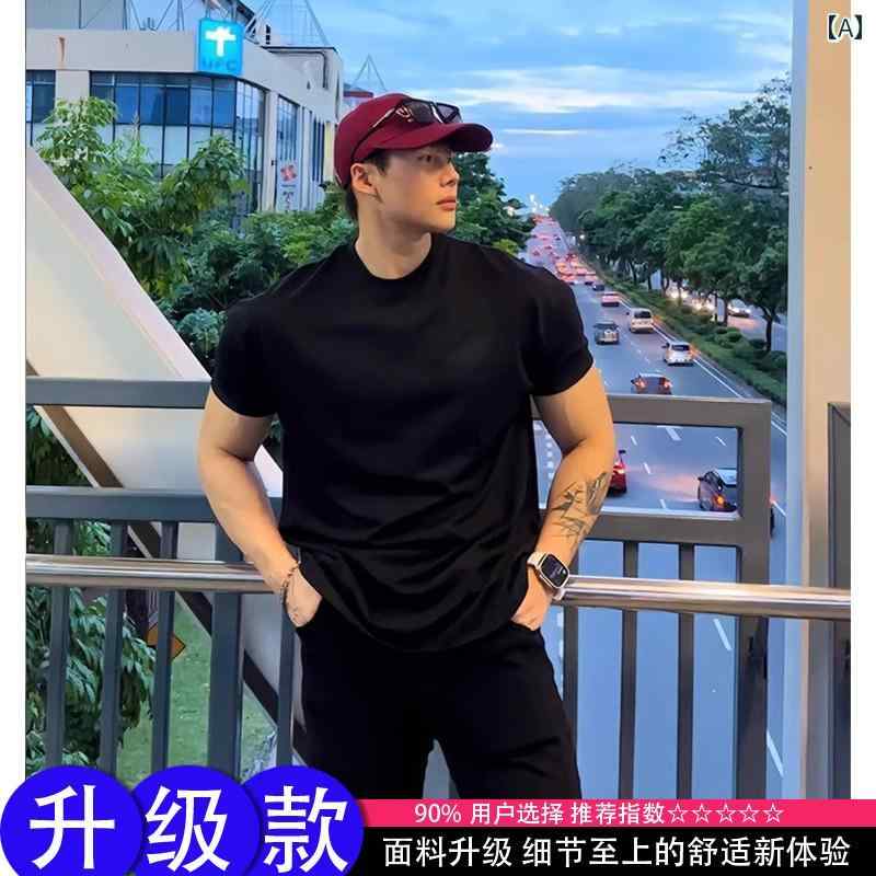 220 gの ヘビーウェイト カフス 半袖 メンズ 夏 アメリカンフィットネス ポーツ ストレート ショルダー..