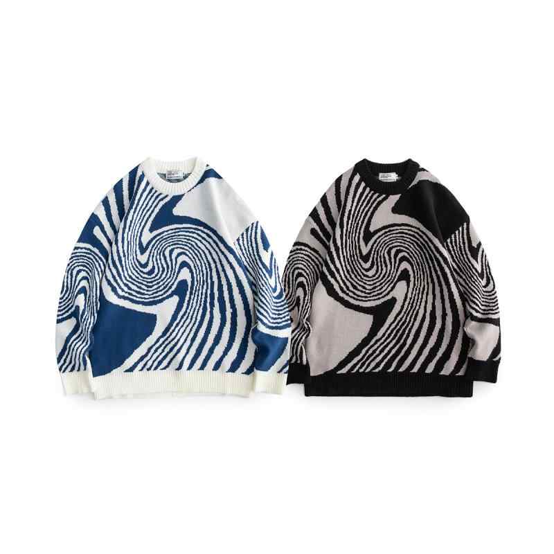 ニット メンズ 幾何学模様 プルオーバー トップス 長袖 配色 ラウンドネック 秋冬 カジュアル