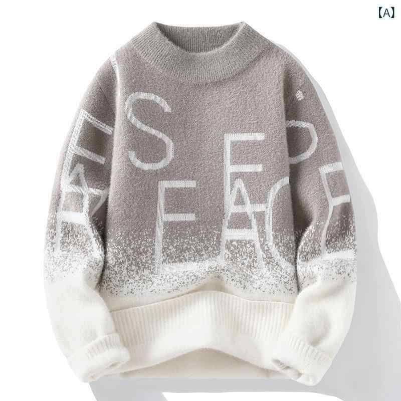 ニット メンズ ニットトップス ハーフハイネック プルオーバー 長袖 ジャガード 直筒型 リブ編み カジュアル きれいめ 伸縮性 通気性 秋冬 春秋 カーキ ブラック グレー