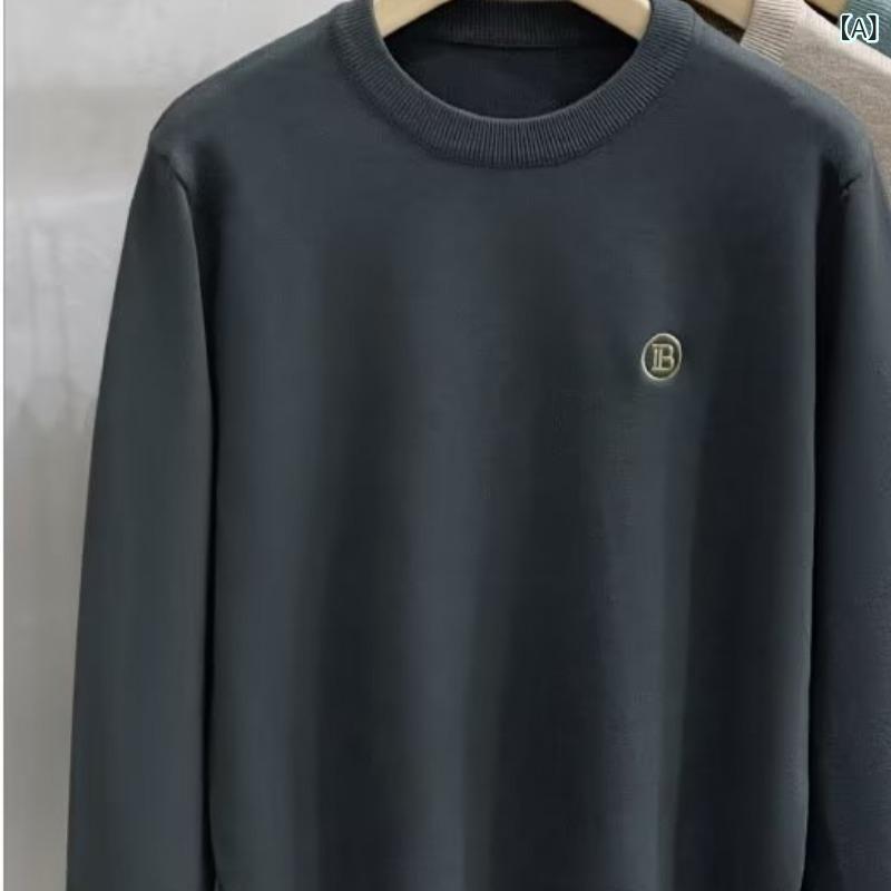 LINEAR shopのニット メンズ ニットトップス 秋冬 長袖 丸首 宽松 保温 羊毛混紡 普段使い おしゃれ 深グレー ホワイト ブラック グリーン 杏色｜アングル2
