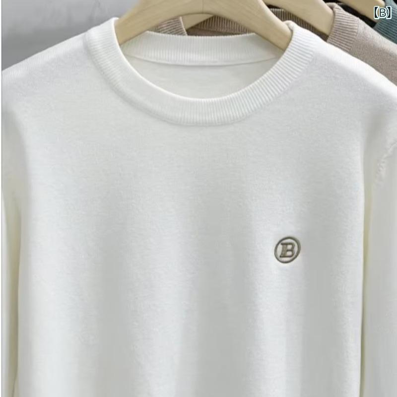 LINEAR shopのニット メンズ ニットトップス 秋冬 長袖 丸首 宽松 保温 羊毛混紡 普段使い おしゃれ 深グレー ホワイト ブラック グリーン 杏色｜アングル3