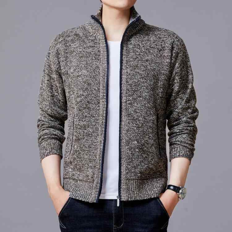 ニット カーディガン メンズ 裏起毛 カジュアル 伸縮性 ポリエステル混紡 秋冬 ワインレッド ベージュ ライトグレー ダークグレー コーヒー ブルーグレー ブラックグレー