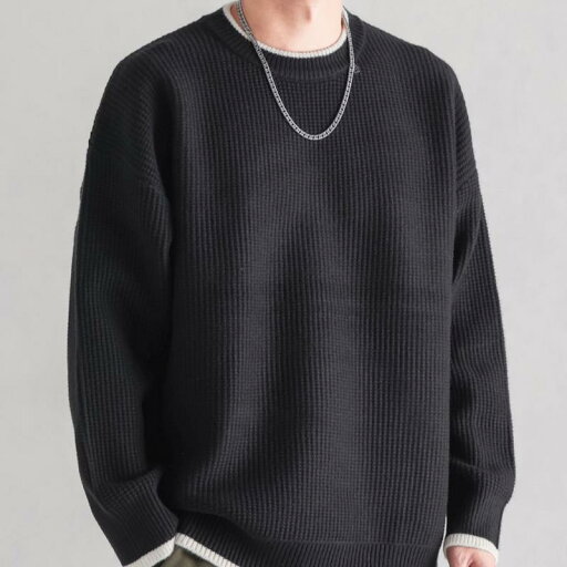 ニット メンズ 長袖 ラウンドネック トップス フェイクレイヤード プルオーバー 秋冬 厚手 ゆったり リラックス カジュアル 黒 グレー ブラウン ニット メンズ 長袖 ラウンドネック トップス フェイクレイヤード プルオーバー 秋冬 厚手 ゆったり リラックス カジュアル 黒 グレー ブラウン