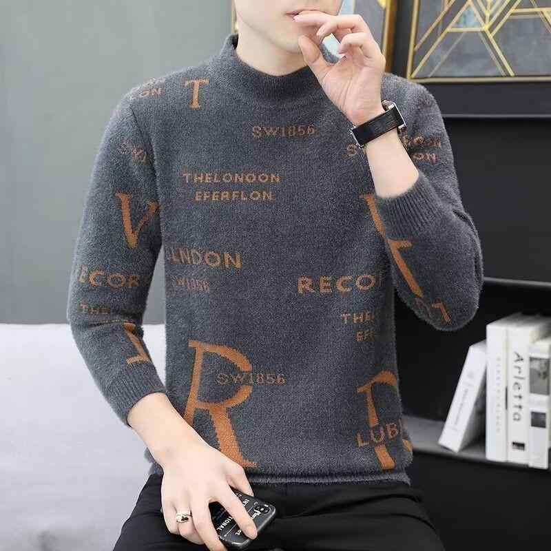 ニット メンズ 男性用 セーター タートルネック ファー タッチ 厚手 秋冬 暖かい インナー リブ 無地 カジュアル シンプル 通勤 オフィス ビジネス 防寒 グレー カーキ ブラック