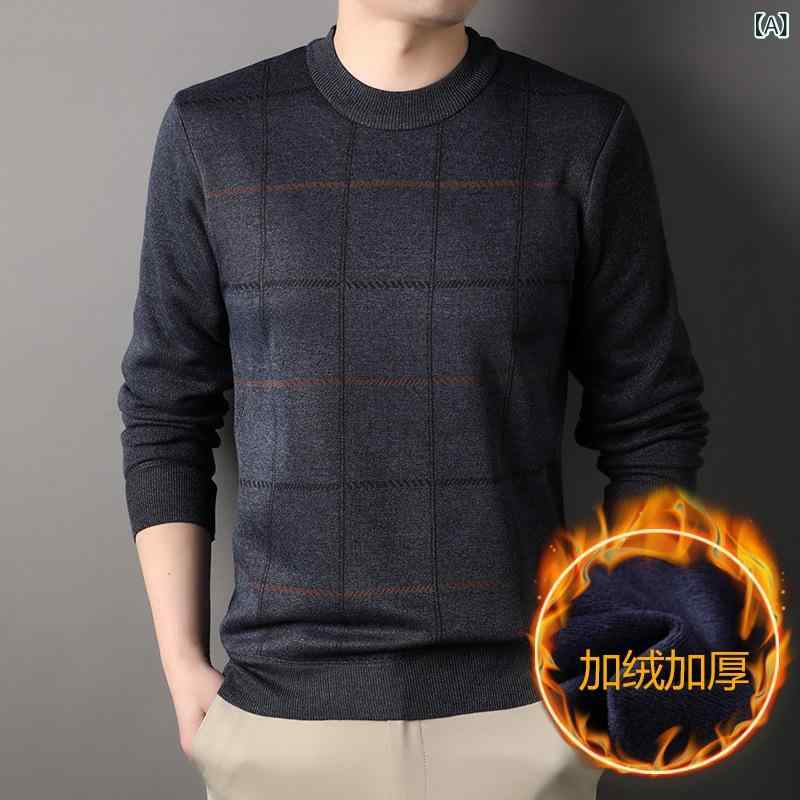 ニット メンズ 男性用 セーター 秋冬 シニア 紳士服 丸首 プルオーバー トップス あったか 厚手 ビジネス カジュアル ポリエステル 普段使い