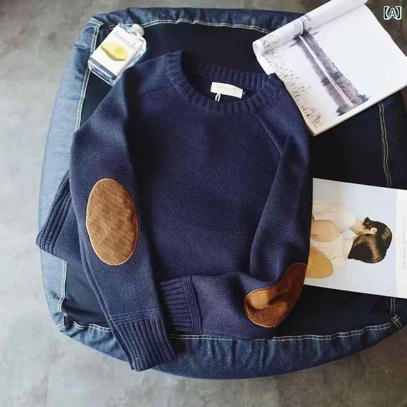 ニット メンズ 厚手 ニットセーター 秋冬 防寒 あったか インナー プルオーバー 配色 青 グレー 赤 ブラウン ポリエステル