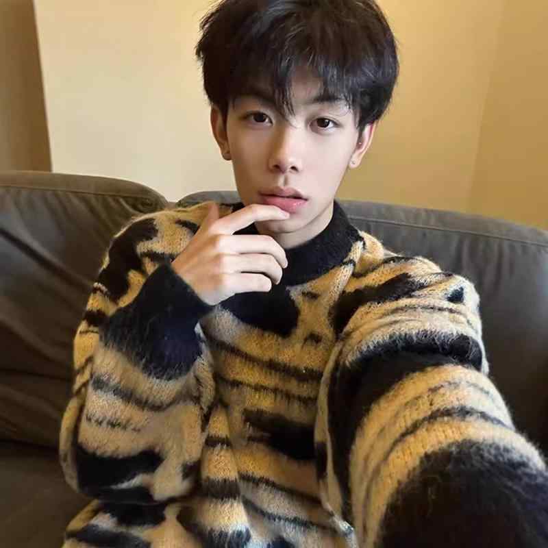 ニット メンズ カーディガン 姜黄色 ストライプ プルオーバー 秋冬 ラウンドネック 長袖 ゆったりサイズ